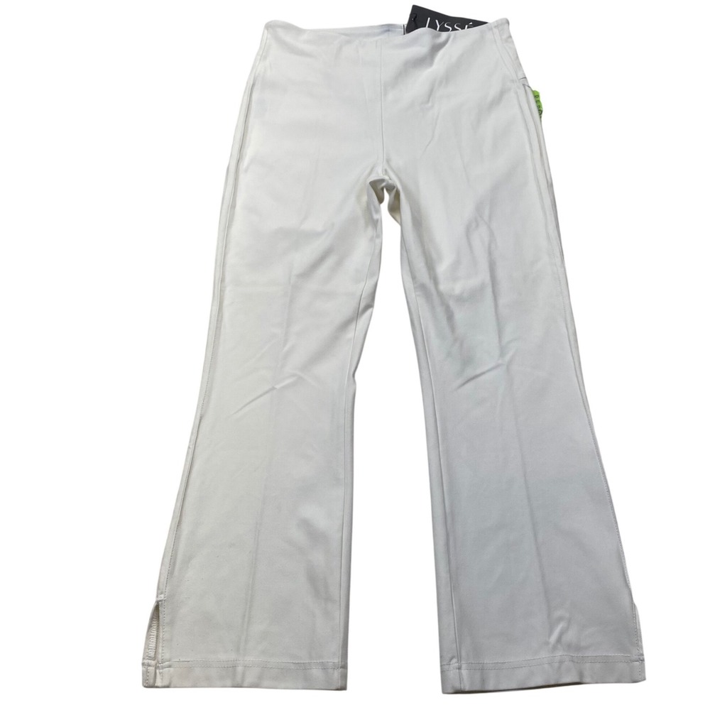Lyssé Nala Crop Pants Womens L White Stretch Flare Side Slit 2758WHT NEW